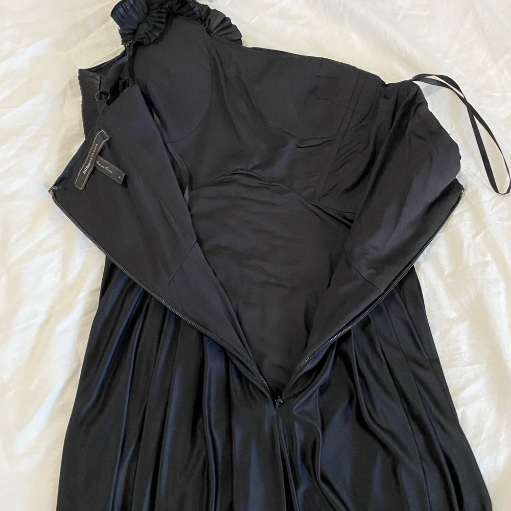BCBGMAXZARIA black mini cocktail summer party y2K 1 shoulder strap goth dress - Picture 12 of 12